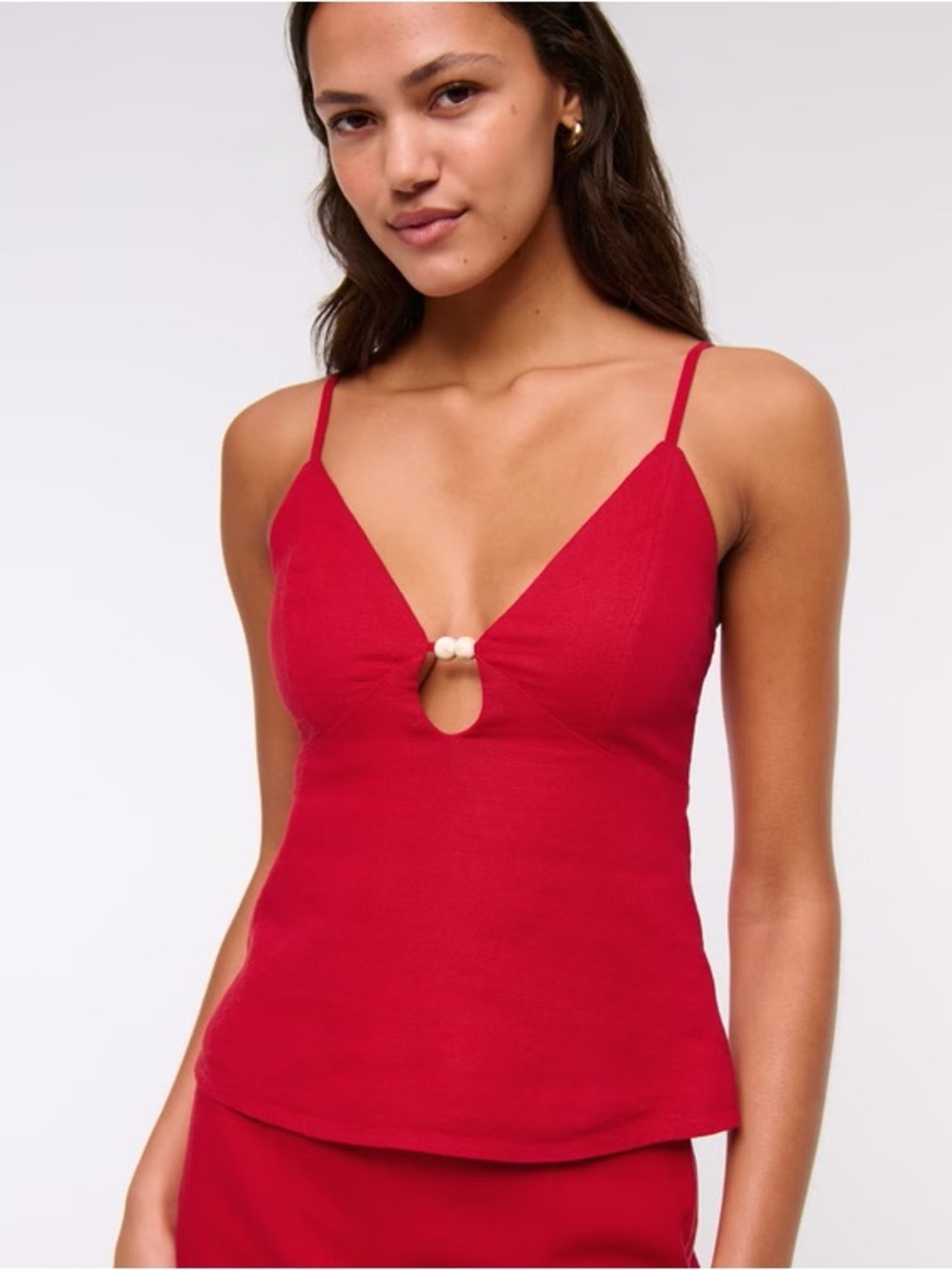 Abercrombie & Fitch Red V-Neck Spaghetti Strap Tank with Bead Detail size XL NEW